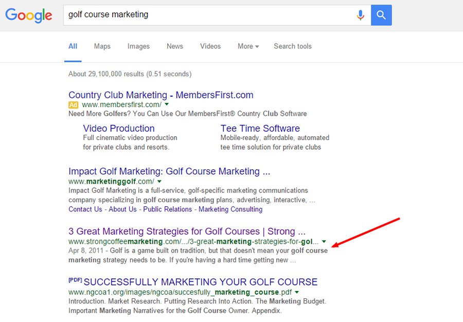 Golf course marketing Google