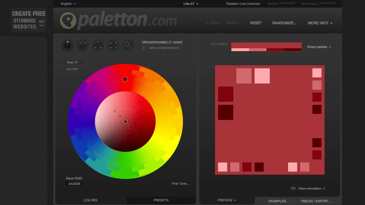 The Paletton colour palette design tool